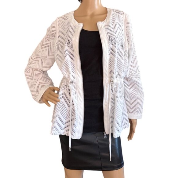 Ruby Rd White Lace Zip Jacket Size Medium Cardigan Ethereal Coastal Timeless - Picture 3 of 12